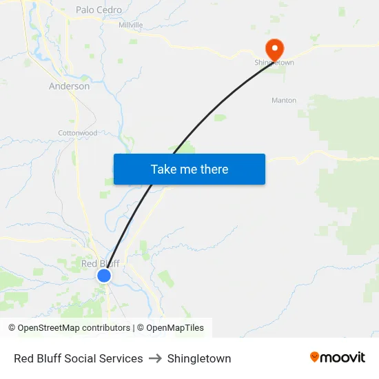 Red Bluff Social Services to Shingletown map