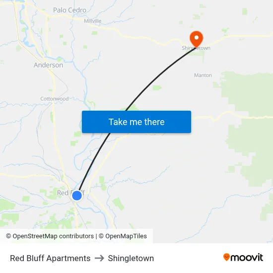 Red Bluff Apartments to Shingletown map