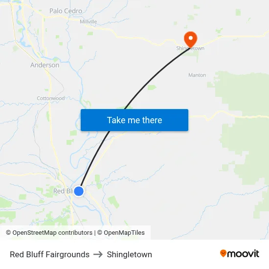 Red Bluff Fairgrounds to Shingletown map