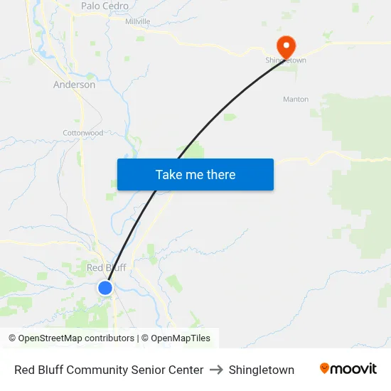 Red Bluff Community Senior Center to Shingletown map