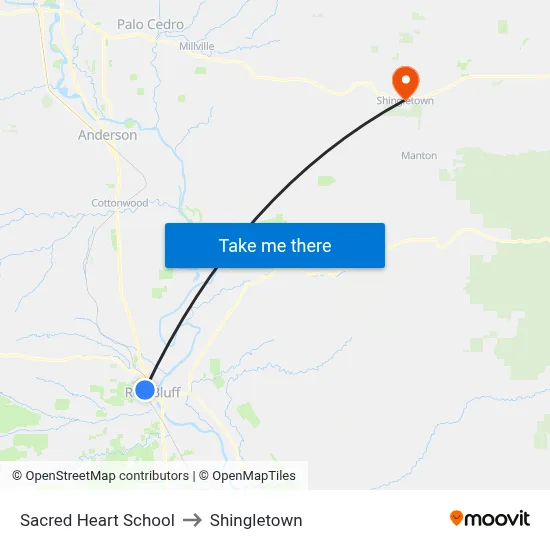 Sacred Heart School to Shingletown map
