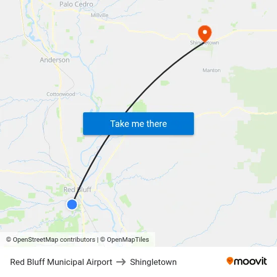Red Bluff Municipal Airport to Shingletown map