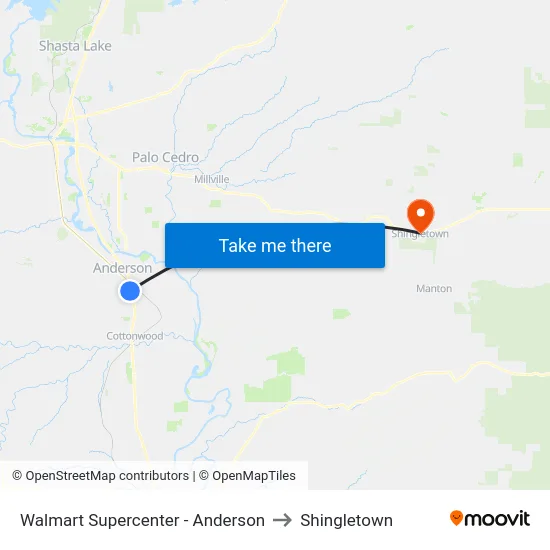 Walmart Supercenter - Anderson to Shingletown map