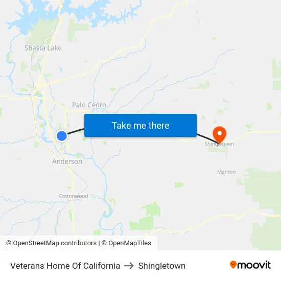 Veterans Home Of California to Shingletown map