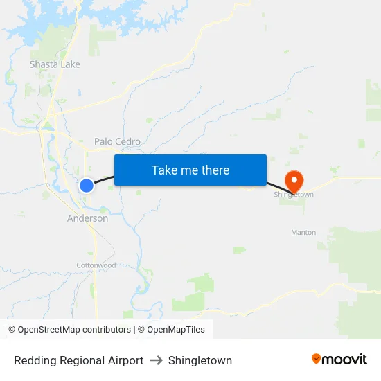 Redding Regional Airport to Shingletown map