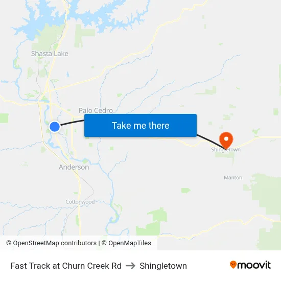 Fast Track at Churn Creek Rd to Shingletown map