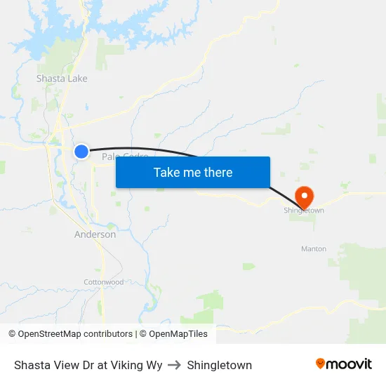 Shasta View Dr at Viking Wy to Shingletown map
