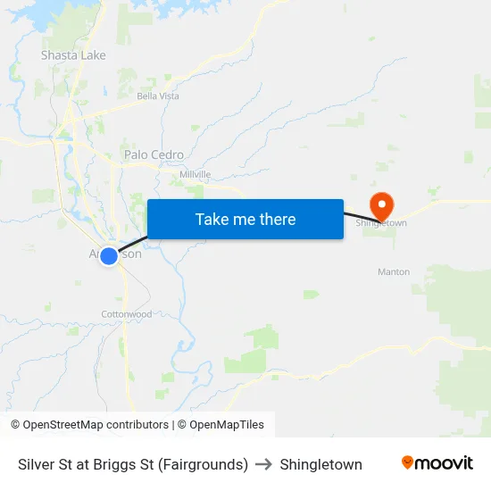 Silver St at Briggs St (Fairgrounds) to Shingletown map