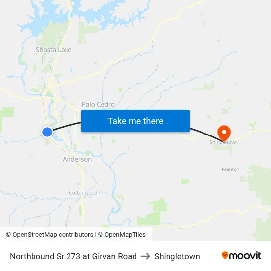 Northbound Sr 273 at Girvan Road to Shingletown map