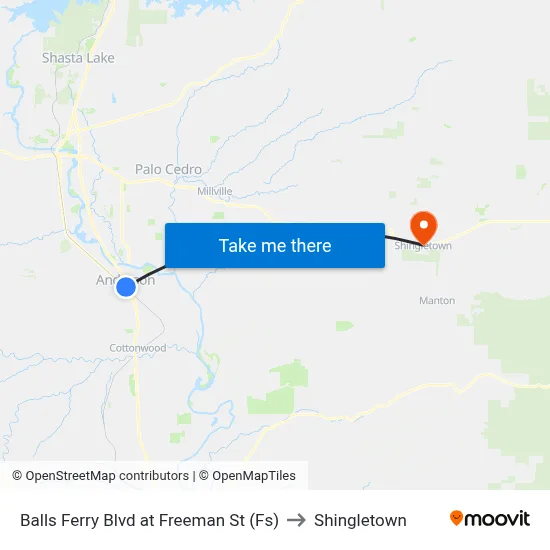Balls Ferry Blvd at Freeman St (Fs) to Shingletown map