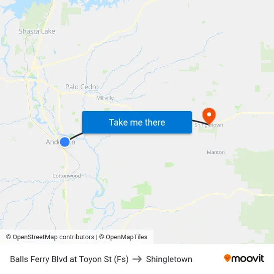 Balls Ferry Blvd at Toyon St (Fs) to Shingletown map