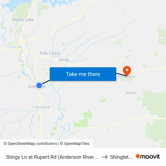 Stingy Ln at Rupert Rd (Anderson River Park) (Ns) to Shingletown map