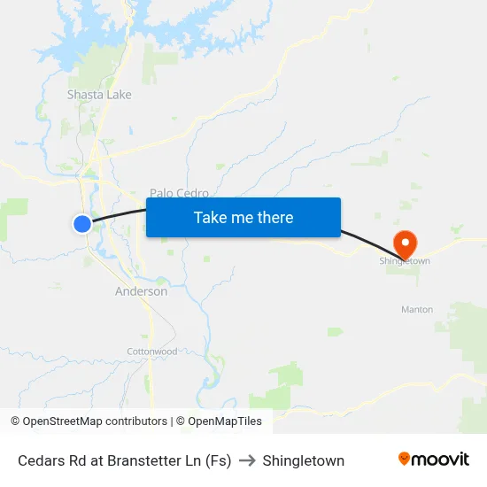 Cedars Rd at Branstetter Ln (Fs) to Shingletown map