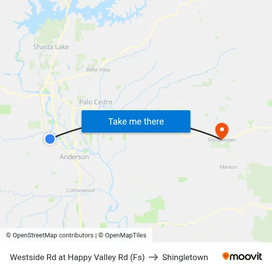 Westside Rd at Happy Valley Rd (Fs) to Shingletown map