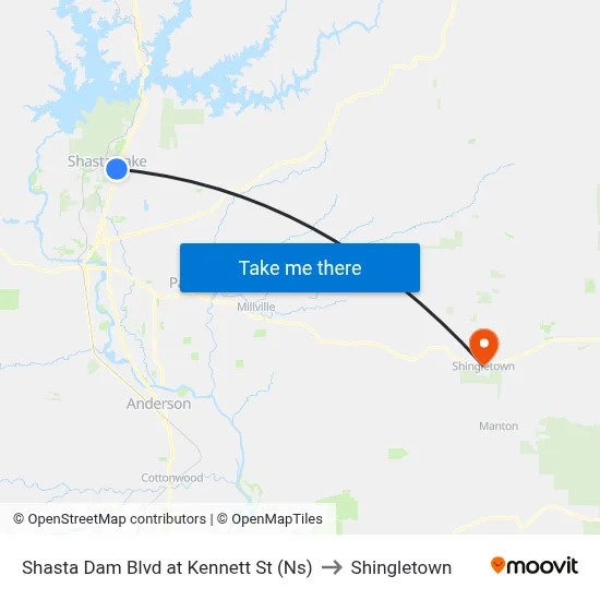 Shasta Dam Blvd at Kennett St (Ns) to Shingletown map