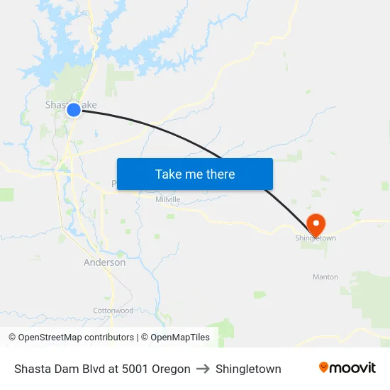 Shasta Dam Blvd at 5001 Oregon to Shingletown map