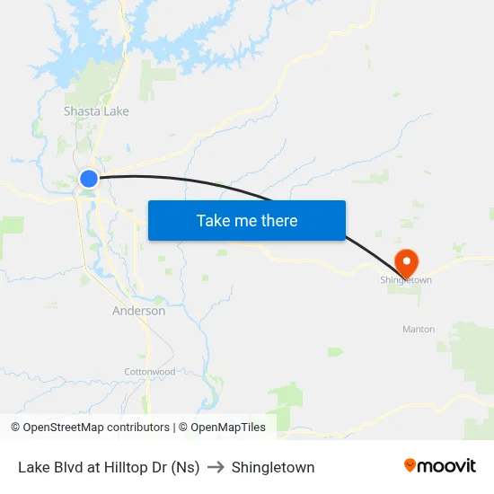 Lake Blvd at Hilltop Dr (Ns) to Shingletown map