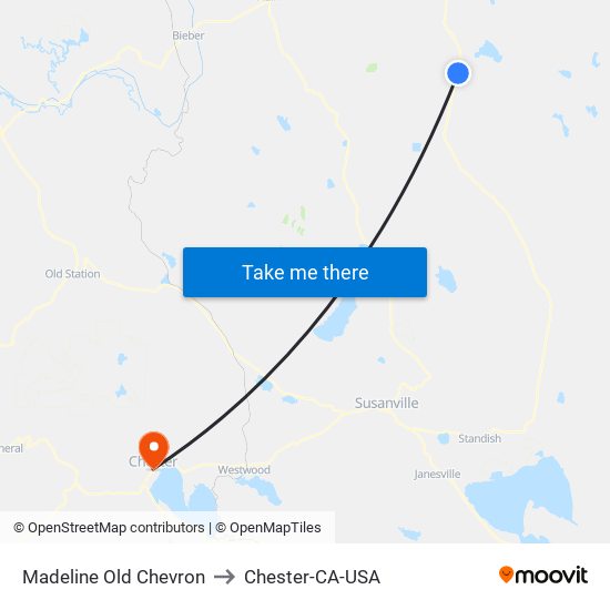 Madeline Old Chevron to Chester-CA-USA map