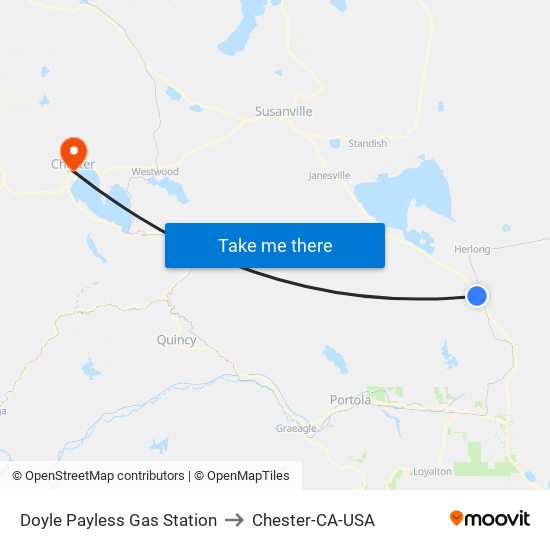 Doyle Payless Gas Station to Chester-CA-USA map