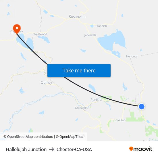 Hallelujah Junction to Chester-CA-USA map