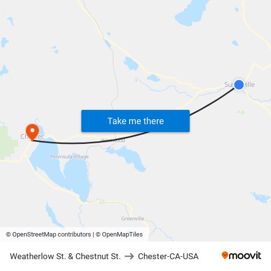 Weatherlow St. & Chestnut St. to Chester-CA-USA map