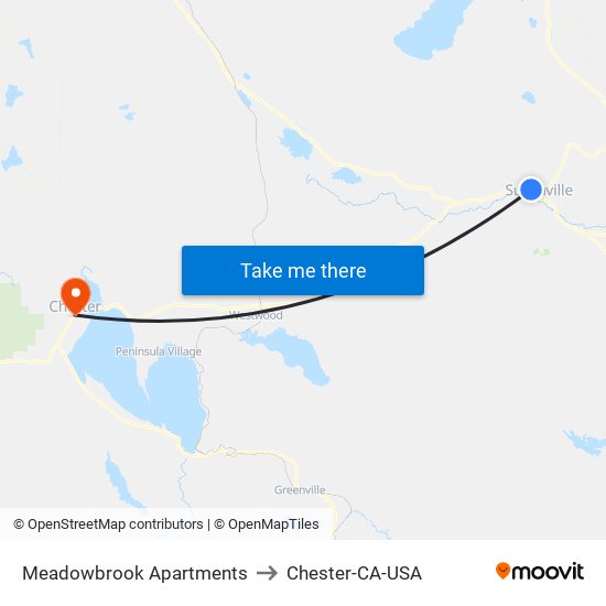 Meadowbrook Apartments to Chester-CA-USA map