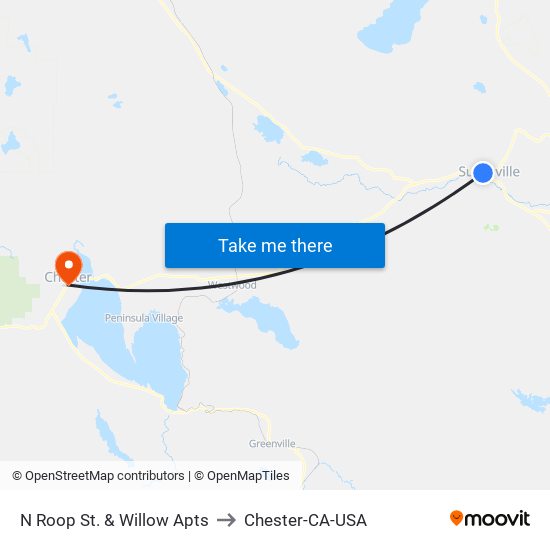 N Roop St. & Willow Apts to Chester-CA-USA map