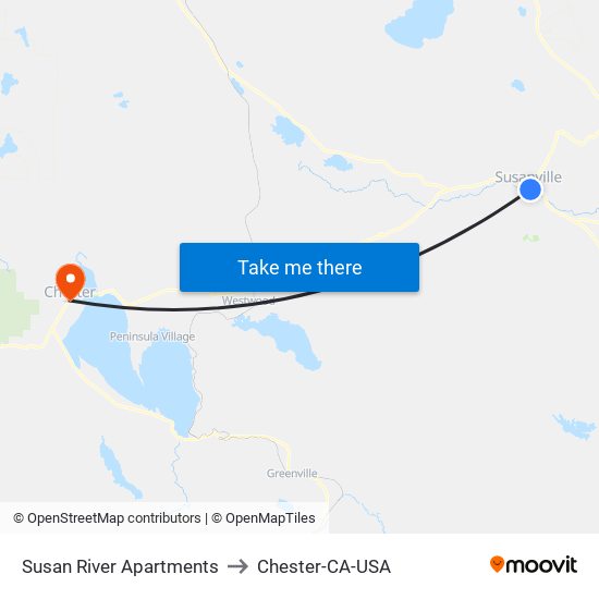 Susan River Apartments to Chester-CA-USA map