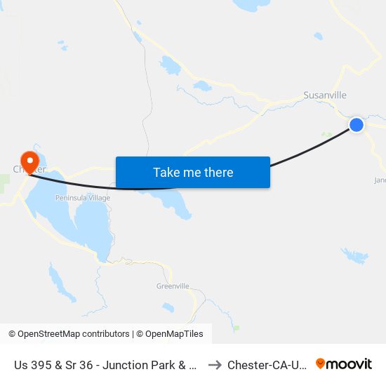 Us 395 & Sr 36 - Junction Park & Ride to Chester-CA-USA map