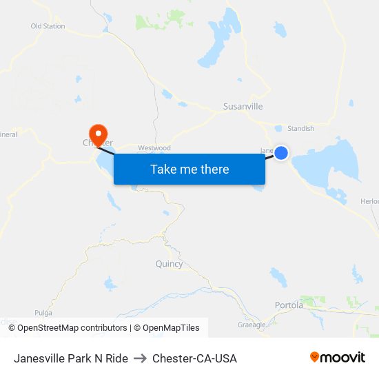 Janesville Park N Ride to Chester-CA-USA map