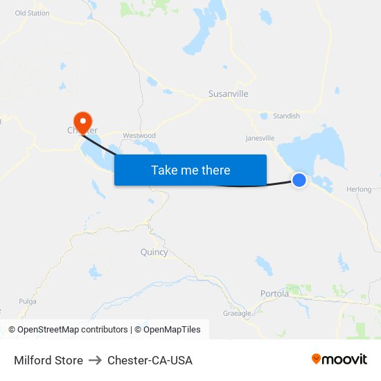 Milford Store to Chester-CA-USA map