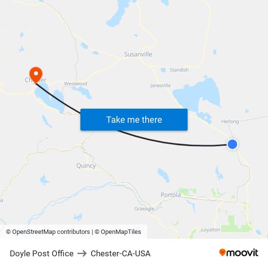 Doyle Post Office to Chester-CA-USA map