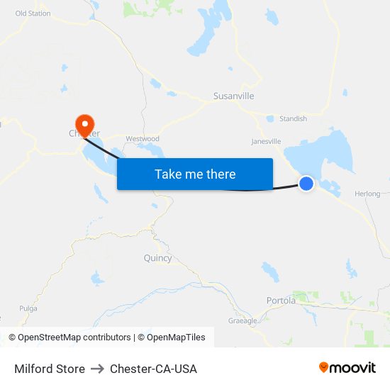 Milford Store to Chester-CA-USA map