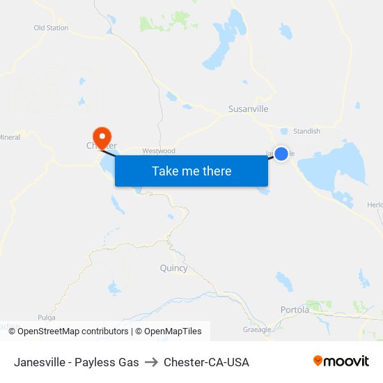 Janesville - Payless Gas to Chester-CA-USA map