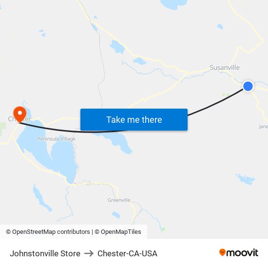 Johnstonville Store to Chester-CA-USA map