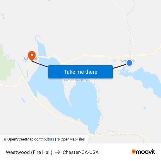 Westwood (Fire Hall) to Chester-CA-USA map