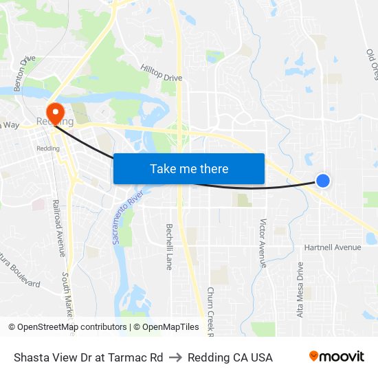 Shasta View Dr at Tarmac Rd to Redding CA USA map