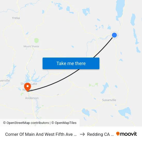 Corner Of Main And West Fifth Ave (Rite Aid) to Redding CA USA map