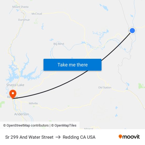 Sr 299 And Water Street to Redding CA USA map