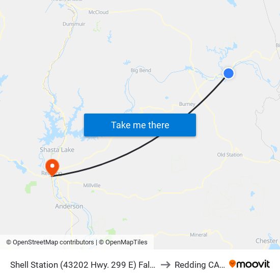 Shell Station (43202 Hwy. 299 E) Fall River Mills to Redding CA USA map