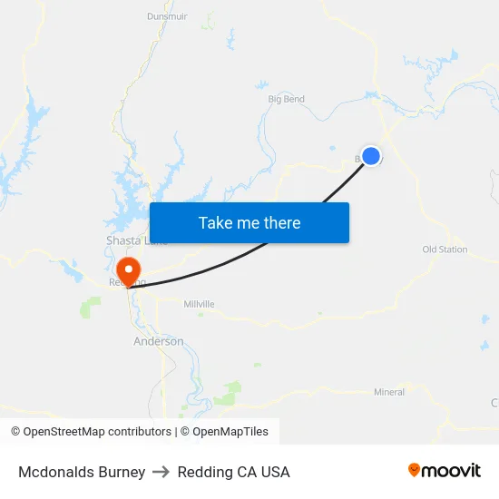 Mcdonalds Burney to Redding CA USA map