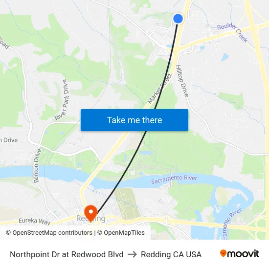 Northpoint Dr at Redwood Blvd to Redding CA USA map