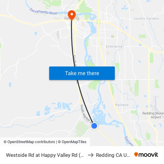 Westside Rd at Happy Valley Rd (Ns) to Redding CA USA map