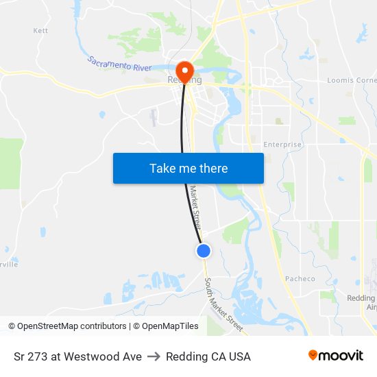 Sr 273 at Westwood Ave to Redding CA USA map