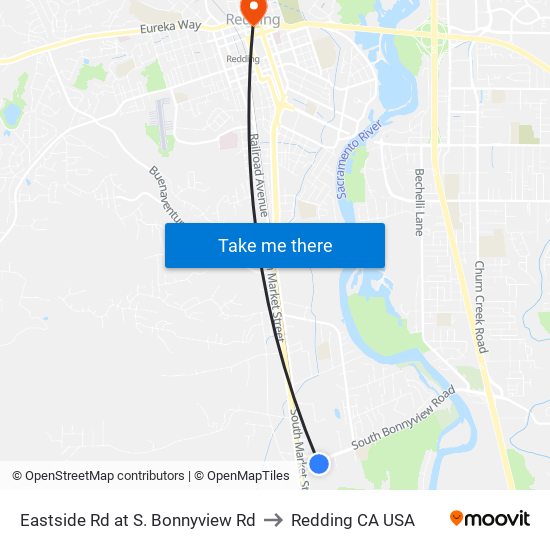 Eastside Rd at S. Bonnyview Rd to Redding CA USA map