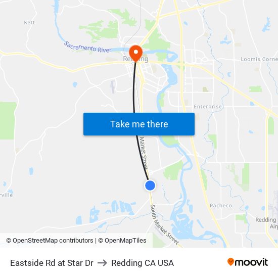 Eastside Rd at Star Dr to Redding CA USA map