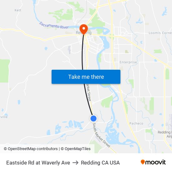 Eastside Rd at Waverly Ave to Redding CA USA map