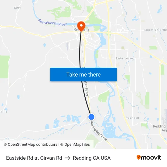 Eastside Rd at Girvan Rd to Redding CA USA map