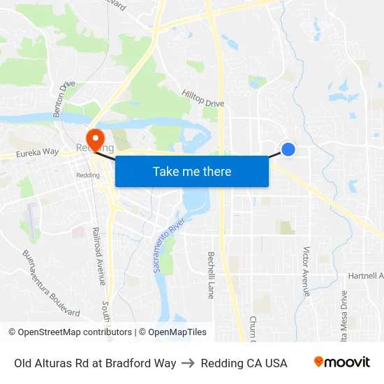 Old Alturas Rd at Bradford Way to Redding CA USA map