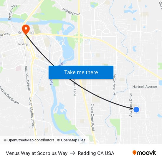 Venus Way at Scorpius Way to Redding CA USA map